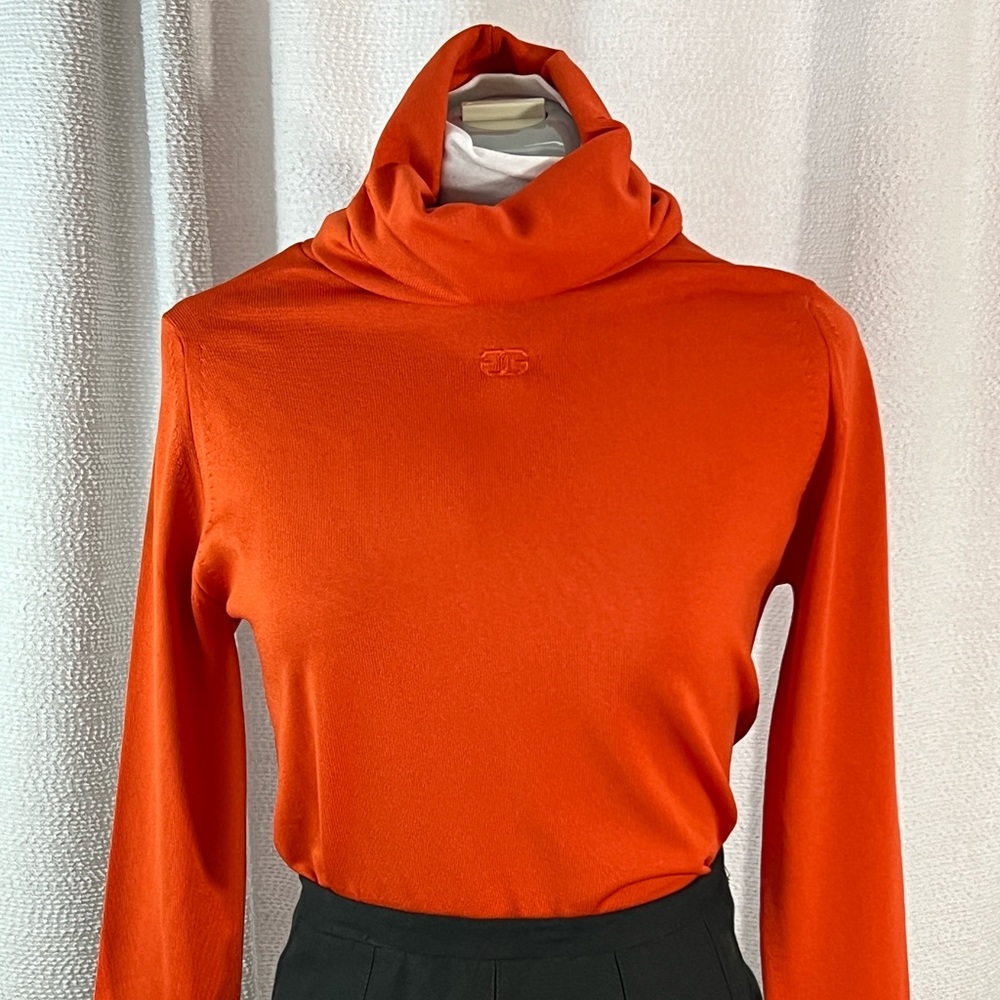 Vintage Givenchy Top mock neck knit longsleeve Orange XS or S 1970s sportswear